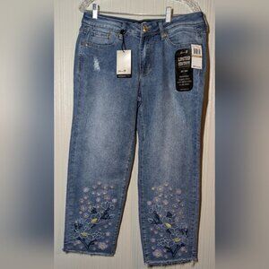 Seven7 Percy Wash 26" Ankle Jeans, Embroidered Floral, Sz 12
